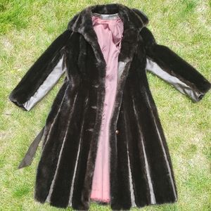 Tissavel of France faux fur coat dark brown